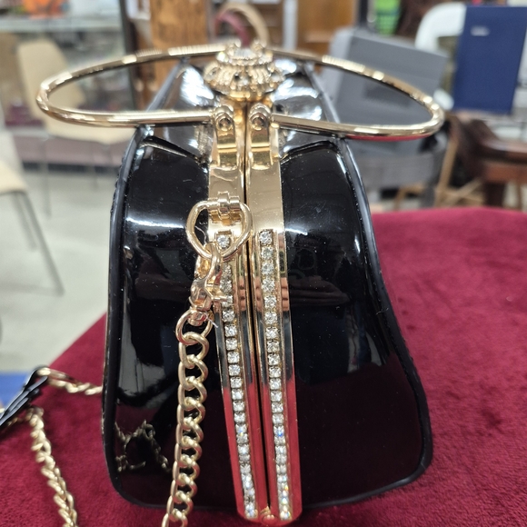 Pleather Black and Gold Women's Handbag - Picture 5 of 7